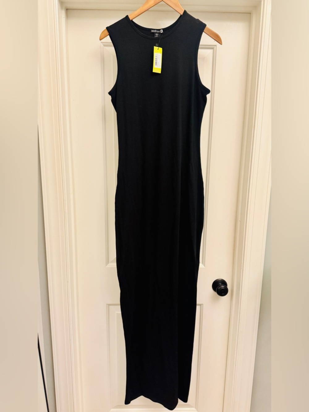 NWT Boohoo | Tall Basic Cotton Blend Scoop Neck Black Maxi Dress Size 10 Tall - Picture 3 of 13